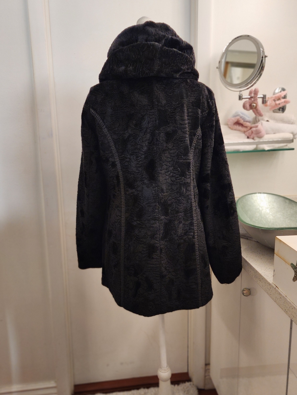 Laundry by Shelli Segal Reversible Faux Fur Quilted Coat Black Small - Picture 12 of 16